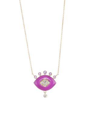 Nayla Arida Eye 18k Yellow Gold, Purple Enamel, Amethyst & Diamond Pendant Necklace