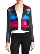 The Mighty Company Stripe Rainbow Leather Jacket
