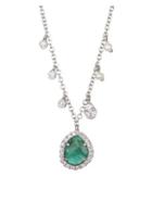 Meira T 14k White Gold, Diamond & Emerald Pendant Necklace