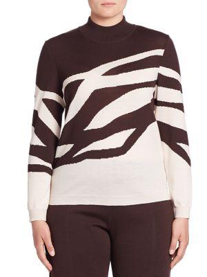 Stizzoli, Plus Size Abstract Print Mockneck Sweater