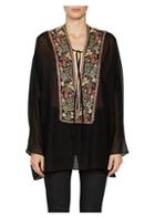 Saint Laurent Wool Plunge Front Embroidery Tunic