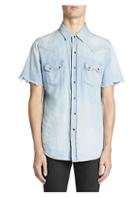 Saint Laurent Short-sleeve Western Pocket Denim Button-down Shirt
