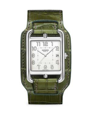 Hermes Watches Cape Cod, Stainless Steel & Alligator Strap Watch