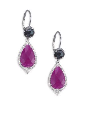 Meira T Diamonds Ruby & 14k White Gold Drop Earrings