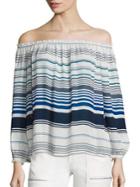 Joie Bamboo Stripe Printed Off-the-shoulder Silk Blouse