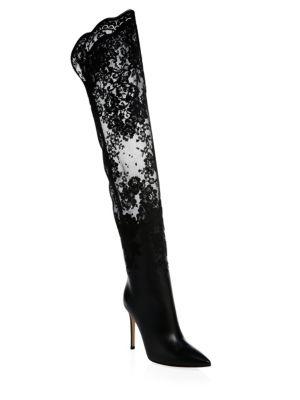 Gianvito Rossi Floral Lace And Leather Over-the-knee Boots