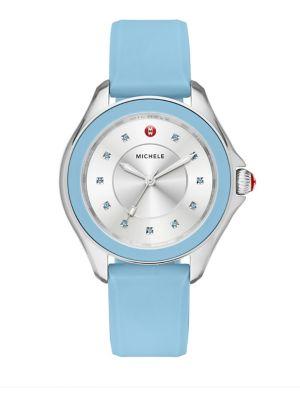 Michele Watches Cape Blue Topaz, Stainless Steel & Silicone Strap Watch/light Blue