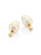 Mizuki Sea Of Beauty 12-15mm White Freshwater Pearl, Diamond & 18k Yellow Gold Front-back Earrings