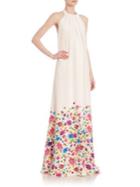 Oscar De La Renta Floral-print Silk Halter Gown