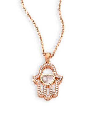 Chopard Happy Diamonds Pave Hamsa Hand Diamond & 18k Rose Gold Pendant Necklace