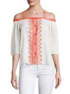 Bailey 44 Rose Water Embroidered Cold-shoulder Top