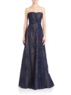 Rene Ruiz Strapless Embroidered Tulle Gown