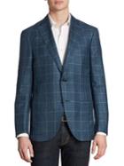 Luciano Barbera Slim-fit Windowpane Wool, Silk & Linen Sportcoat