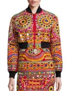 Moschino Embroidered Cropped Cotton Bomber Jacket