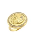 Temple St. Clair Swan Diamond & 18k Yellow Gold Coin Ring