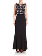 Laundry By Shelli Segal Platinum Beaded Sleeveless Gown