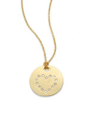 Roberto Coin Tiny Treasures Diamond And 18k Yellow Gold Heart Disc Pendant Necklace