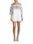 Parker Cathy Embroidered Off-the-shoulder Dress