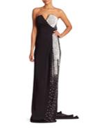 Pamella Roland Draped Crystal & Sequined Strapless Gown
