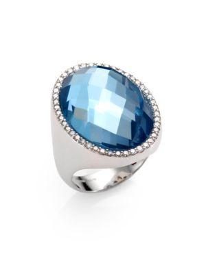 Roberto Coin Cocktail Blue Topaz, Diamond & 18k White Gold Ring
