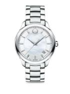 Movado Bellina Diamond, Mother-of-pearl & Stainless Steel Bracelet Watch