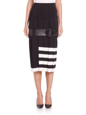 Calvin Klein Wilton Pleated Striped Pencil Skirt