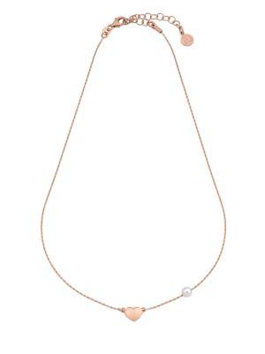 Majorica Angel Rose Gold Heart & Pearl Necklace