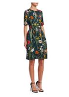 Oscar De La Renta Short Sleeve Floral Jacquard A-line Dress