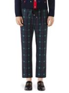 Gucci Bee Iconic Check Wool Ankle Pants