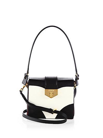 Prada Saffiano Flap Gusset Top Handle Bag