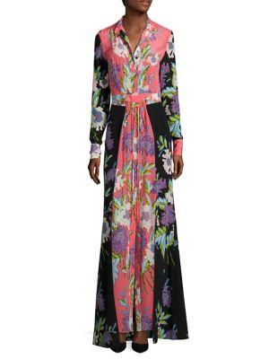 Diane Von Furstenberg Floral Long Silk Shirt Dress