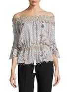 Elie Tahari Zoia Floral Lace Off-the-shoulder Bell Sleeve Blouse