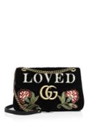 Gucci Gg Marmont Embroidered Velvet Chain Shoulder Bag