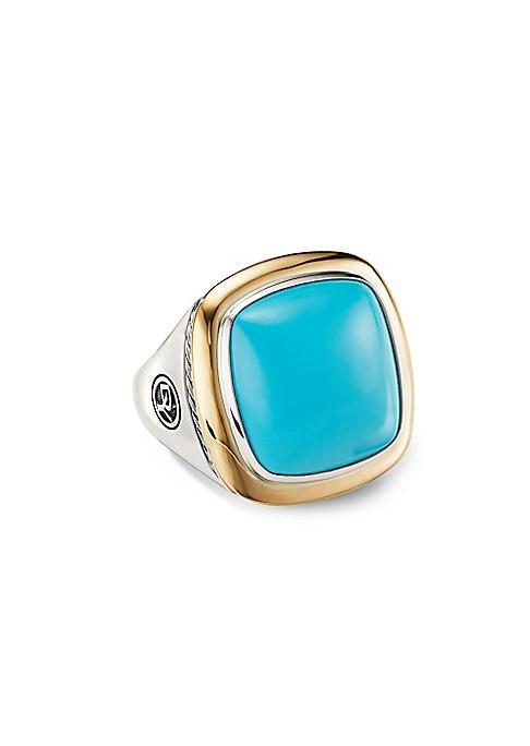 David Yurman Albion Sterling Silver, 18k Yellow Gold & Turquoise Ring