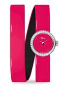 Dior La D De Dior Diamond & Patent Leather Bracelet Watch/pink