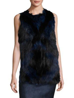 Elie Tahari Shelby Fox Fur & Metallic Leather Vest
