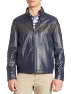 Saks Fifth Avenue Collection Modern Perforated Stripe Leather Bomber Jacket