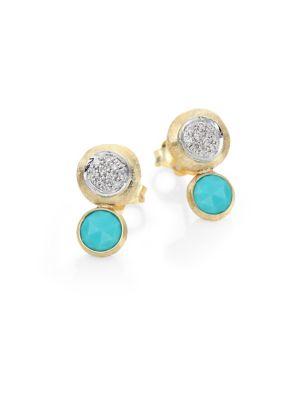 Marco Bicego Jaipur Diamond, Turquoise & 18k Yellow Gold Double-drop Earrings