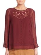 Joie Gaiane Viscose Crepe Embroidered Blouse