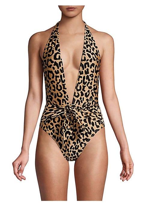Milly Shimmer Leopard Print Wrap One-piece Swimsuit