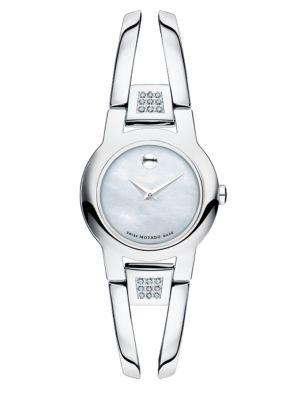 Movado Amarosa Diamond, Mother-of-pearl & Stainless Steel Bangle Bracelet Watch