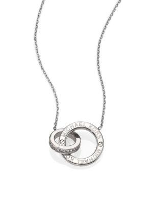 Michael Kors Heritage Logo Pave Double-ring Pendant Necklace/silvertone
