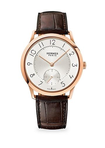 Hermes Watches Slim D'hermes Manufacture, 18k Rose Gold & Alligator Strap Watch