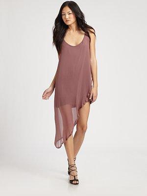 Semi-Sheer Silk Asymmetrical-Hem Tank Dress