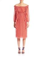 Tanya Taylor Crinkled Floral Stripe Daria Dress
