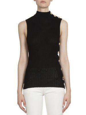 Balmain Sleeveless Mockneck Rib-knit Cotton Top
