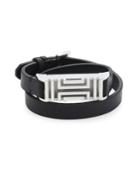 Tory Burch Tory Burch For Fitbit Stainless Steel & Leather Double-wrap Bracelet