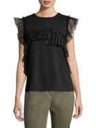 Scripted Tulle Ruffle Tee