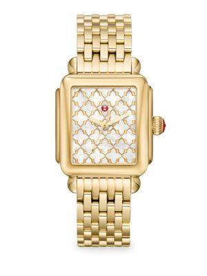 Michele Watches Deco Gold Mosaic Dial Watch