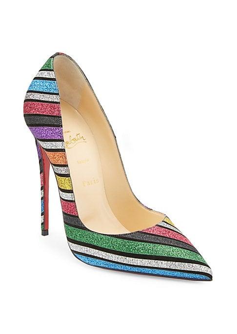 Christian Louboutin Pigalle Follies 100 Striped Glitter Suede Pumps